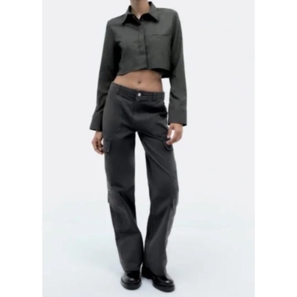 Zara Women's Multi Pocket Cargo High Waist Pants Straight Leg Size 4 Gray - Picture 1 of 9